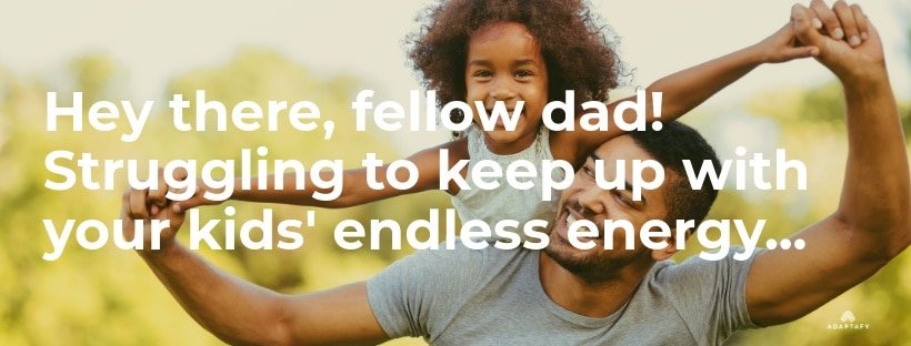 Young girl on dads shoulders. Hey there, fellow dad! Struggling to keep up with your kids' endless energy while sticking to your plant-based principles? You're not alone. B12 Supplement Vegan for dads article by Adaptafy.