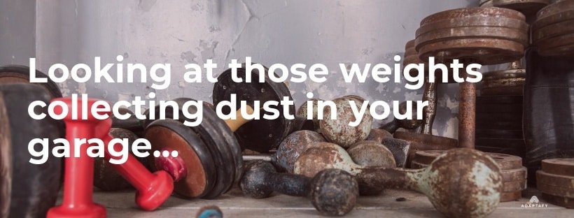 Old rusted weights gaining dust in the garage. Ashwagandha Muscle Building article by Adaptafy.